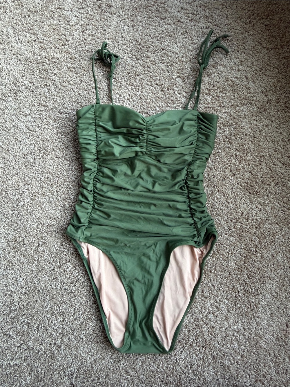 J. Crew Olive Green Ruched One-Piece Swimsuit